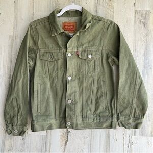 Levi’s Trucker Denim Jacket Olive Army Green Standard fit kids large 12-13 years